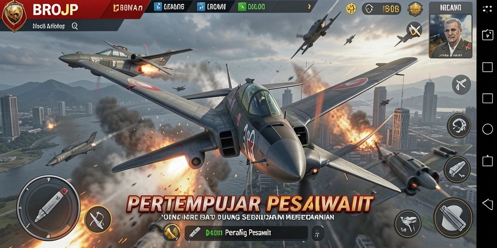 Antarmuka menarik yang memperlihatkan aksi Perang Pesawat yang dinamis.