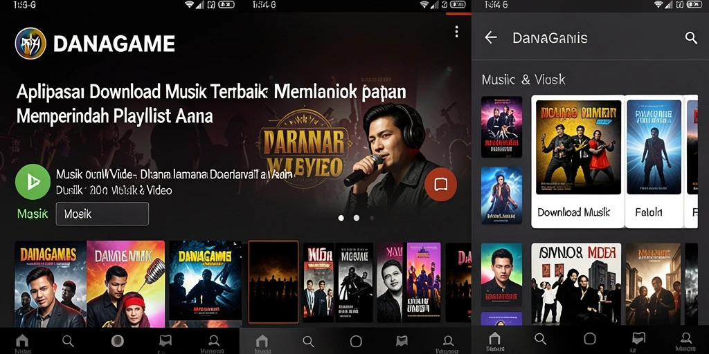 Antarmuka aplikasi DANAGAME yang intuitif dan menarik untuk Download Musik.
